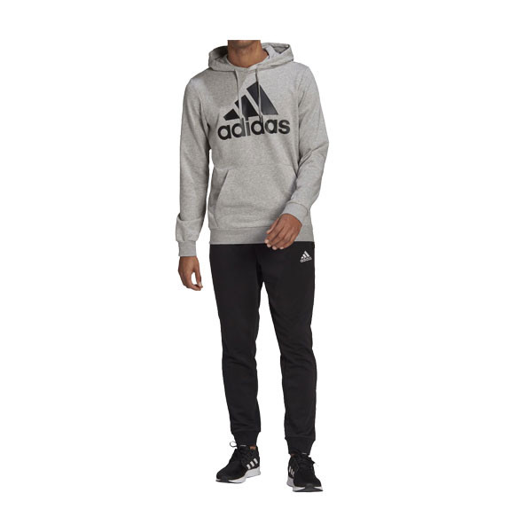CHANDAL ALGODÓN SUDADERA CON CAPUCHA GRIS + PANTALÓN NEGRO ADIDAS