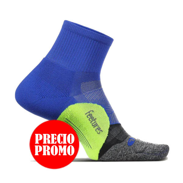 CALCETÍN ELITE LIGHT QUARTER AZUL-VERDE-GRIS FEETURES